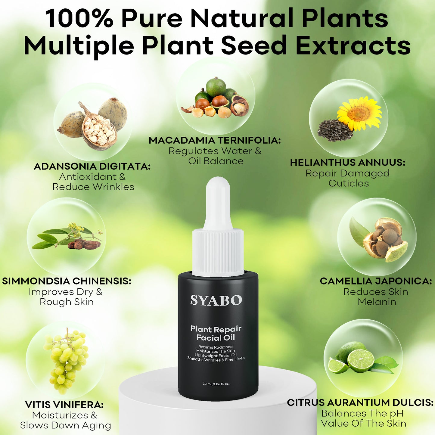 SYABO Facial Seed Essence Oil Improves Roughness, Dullness, Dry Lines And Shriveled Skin,Lightweight & Non-Greasy Recovery Facial Oil, Relieve dry skin,Hydrating Facial Oil with Vitamin E, C & 11 Pure Seeds Facial Oil ,for Skin Care, Body1 .06FL OZ